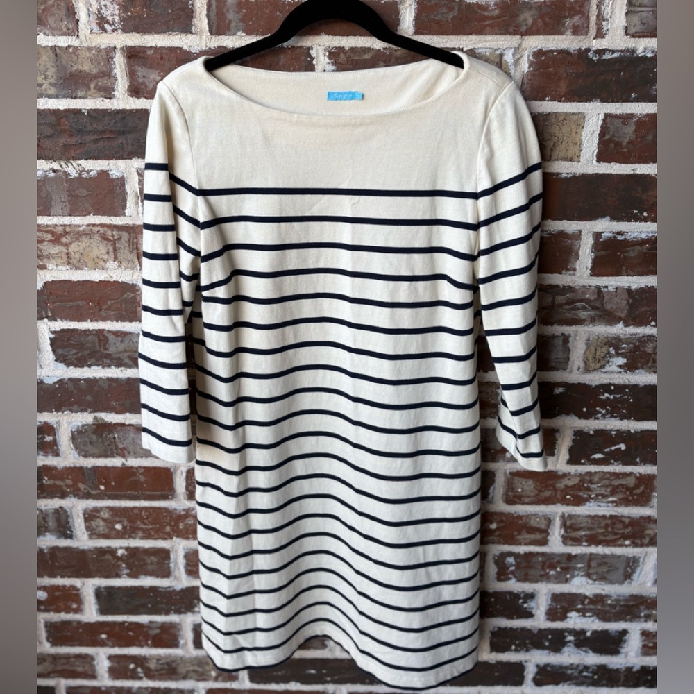 J. McLaughlin Sylvia Boatneck Breton Navy Cream Stripe Dress Size Medium